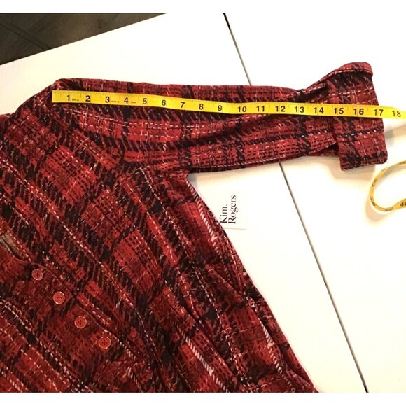 KIM ROGERS- WOMEN RED/WHITE BUTTON FRONT 3/4 SLEEVE SHIRT SIZE SMALL - Picture 5 of 8